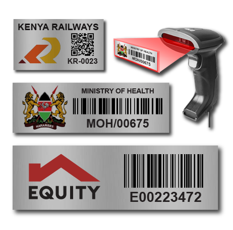 Barcode Asset Tags in Kenya. Aluminium anodized asset tagging with barcode